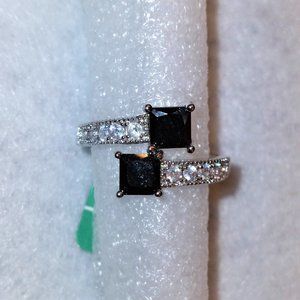 Brand New Luxury White Gold Filled Double Black Squares & White CZ Ring - Size 8